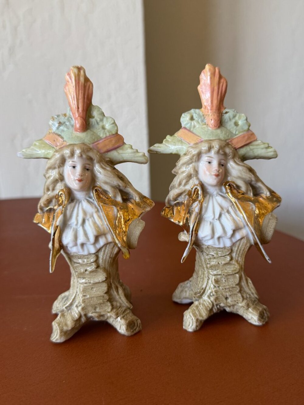 Antique Teplitz Style Porcelain Figural Bust Pair